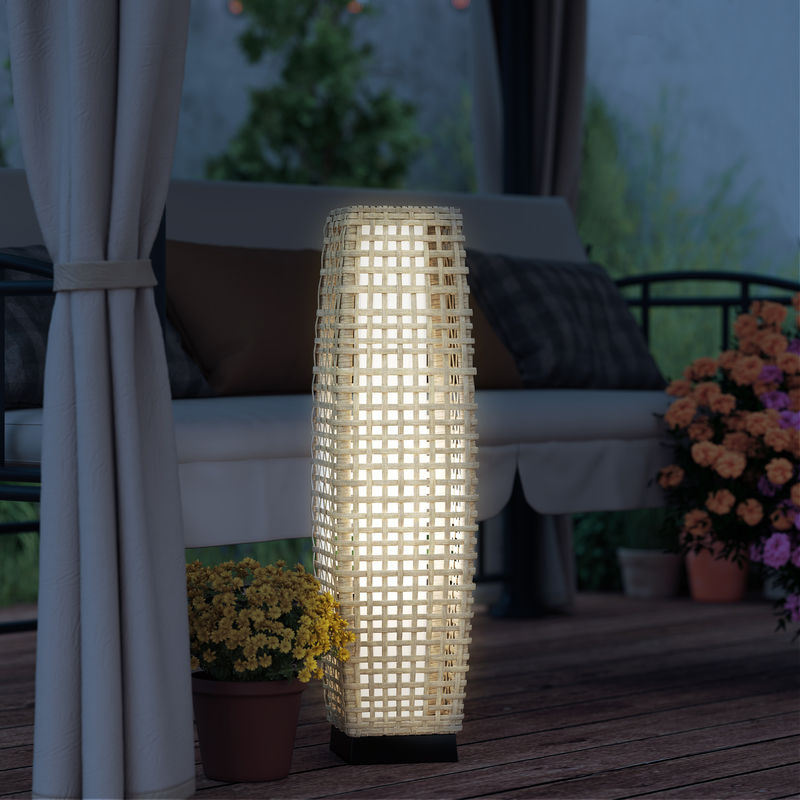 Outsunny Solar Stehlampe im Boho-Stil aus Rattan in Naturholz, IP44 wasserdichte LED Solarlampe mit Lichtsensor für Garten und Balkon - Bild 2