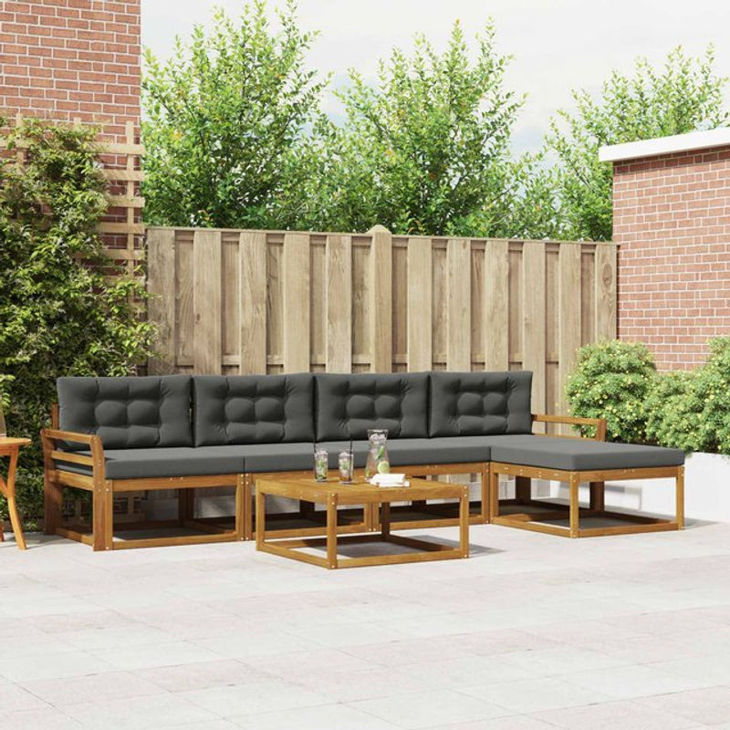 Modernes 6-teiliges Outdoor-Sofagarnitur Loungemöbel Set aus Akazie mit Kissen von vidaXL in Natur und Anthrazit - Bild 1