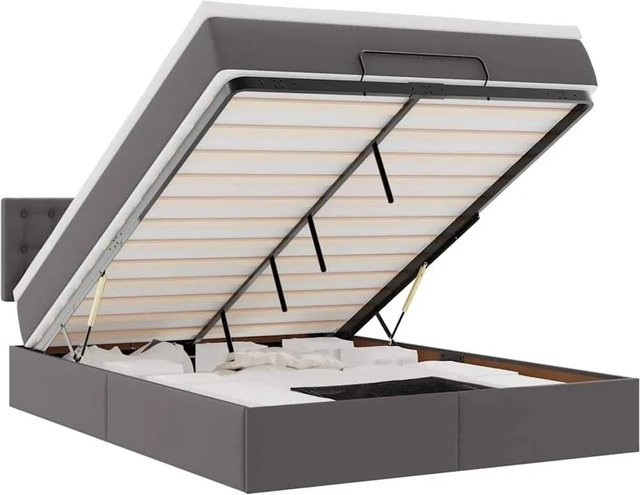 vidaXL Ottoman-Bett mit Matratze in Grau und Weiß aus Kunstleder mit Lift-up-Funktion, B/T/H: 140 x 190 x 88 cm - Bild 1