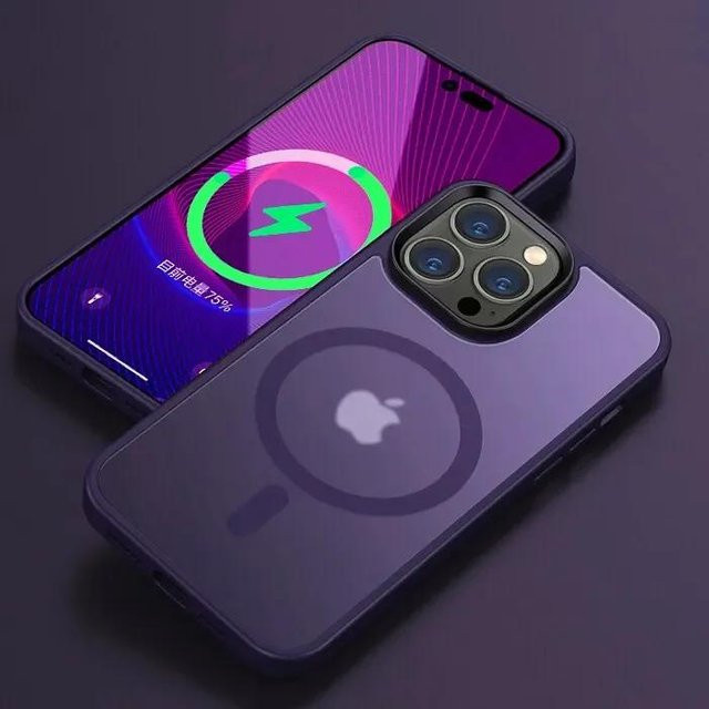 Yiran Bag MagSafe Schutzhülle für iPhone 16 15 14 13 12 11 Pro Max Plus – Durchscheinende gefrostete Stoßfeste Hülle mit kabelloser Ladeunterstützung in Transparent Purple - Bild 1