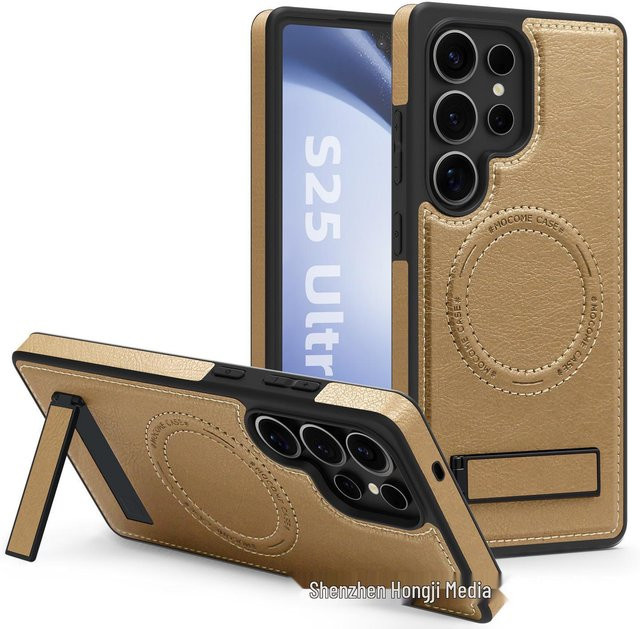 Samsung S26 Ultra Crystal Shield Magnetische Leder Handyhülle mit Ständer in Braun - Bild 1