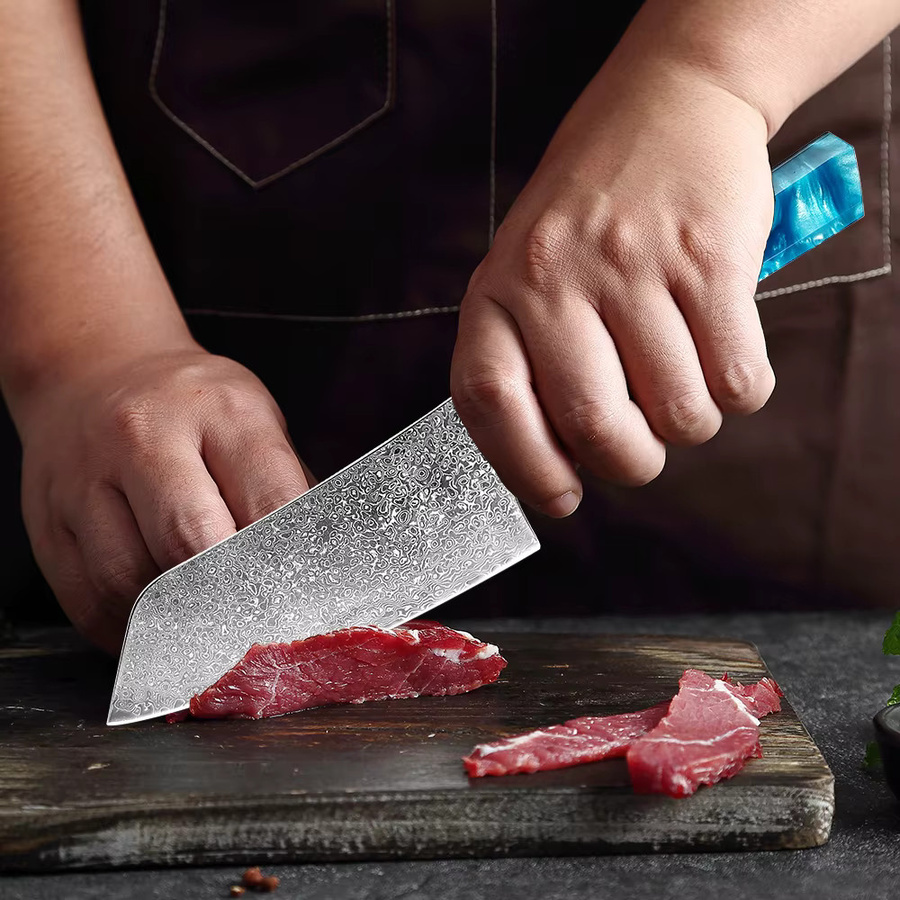 Xituo Damaskus Kochmesser im chinesischen Stil mit Holzgriff, Mehrfarbig, Klingenlänge: 15,2 cm - Bild 5
