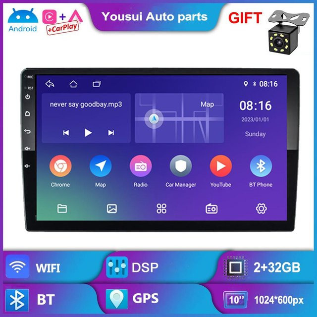 Yousui Auto parts Android Radio mit 10,1 Zoll Display, 2+32GB, Schwarz, mit WiFi, GPS, Bluetooth, Mirror Link, Rückfahrkamera-Unterstützung und Lenkradsteuerung - Bild 1