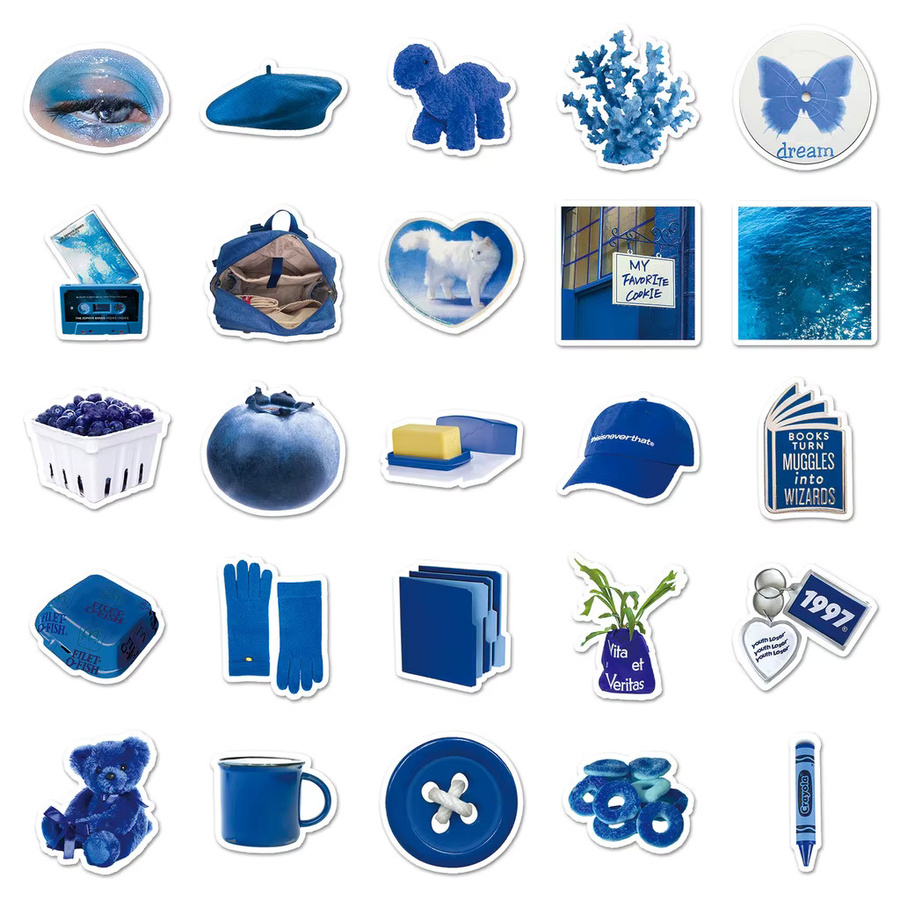 50 Stück blaue Tagebuch-Aufkleber im INS-Stil, ästhetische minimalistische Dekoration für Telefon, Laptop und Wasserflasche, wasserdicht, von AufnahmeYourLife Store - Bild 3
