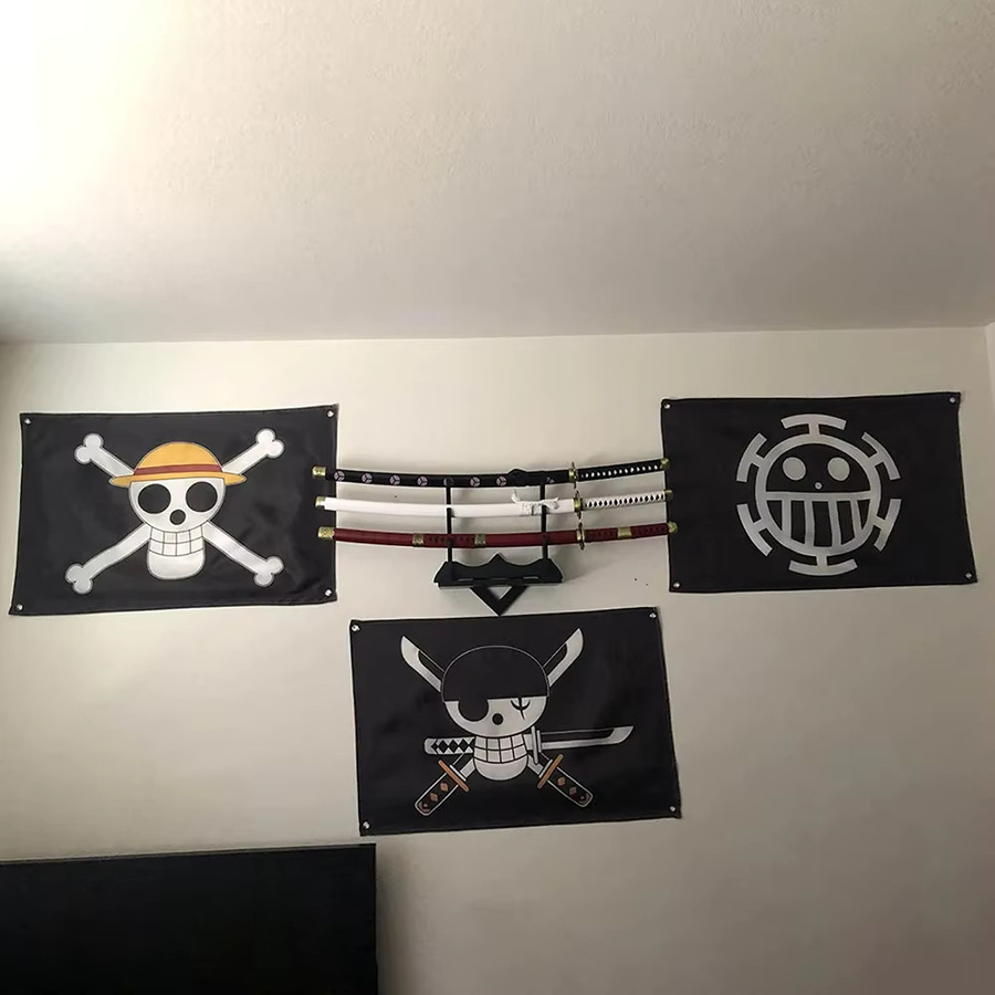 One Piece Jolly Roger Wanddekoration Banner mit Luffy und Zoro Motiv, Schwarze Piratenflagge von Bandai als Geschenk für Kinder - Bild 3