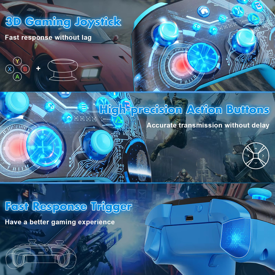 Bonacell Kabelloser RGB Controller für Xbox und PC mit Hall-Effekt, Bluetooth und WLAN, Farbe: Blau - Bild 3