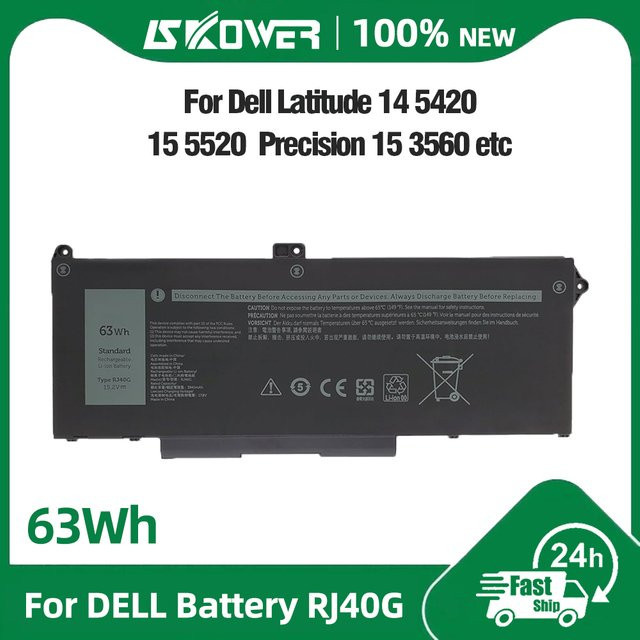 SKOWER RJ40G Li-Ion Akku 63 Wh in Schwarz für Dell Latitude 15 5520, 14 5420, Precision 15 3560, P137G, P104F, WY9DX - Bild 1