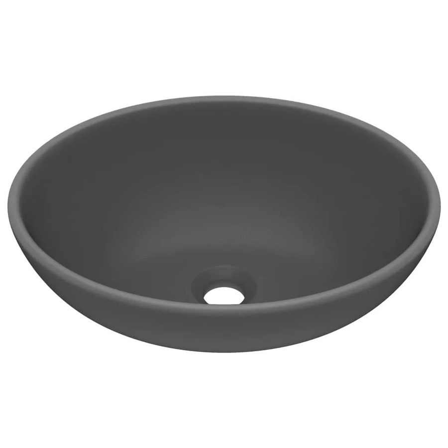 vidaXL Aufsatzwaschbecken Oval aus Keramik in Dunkelgrau Matt, B: 40 cm, T: 33 cm, H: 13,5 cm - Bild 2