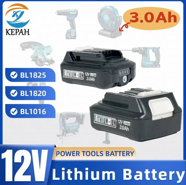 Makita Lithium-Ionen-Akku 12V 3,0Ah für Elektrowerkzeuge, Farbe: Schwarz, kompatibel mit BL1021B BL1041B BL1016 BL1015 BL104 und DF331D - Bild 1