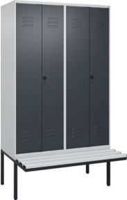 C+P Spind Classic PLUS Schwarz-Weiß mit Sitzbank, 4 Abteile, Sicherheits-Drehriegel, B/T/H: 212 x 120 x 81,5 cm - Bild 1