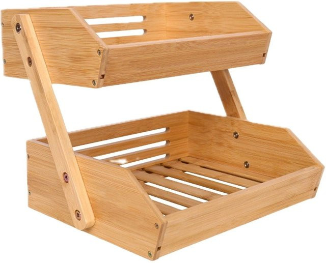 Relaxdays Obst Etagere aus Bambus in Natur, 2 Etagen, B: 26,5 cm, T: 30 cm, H: 25 cm - Bild 1
