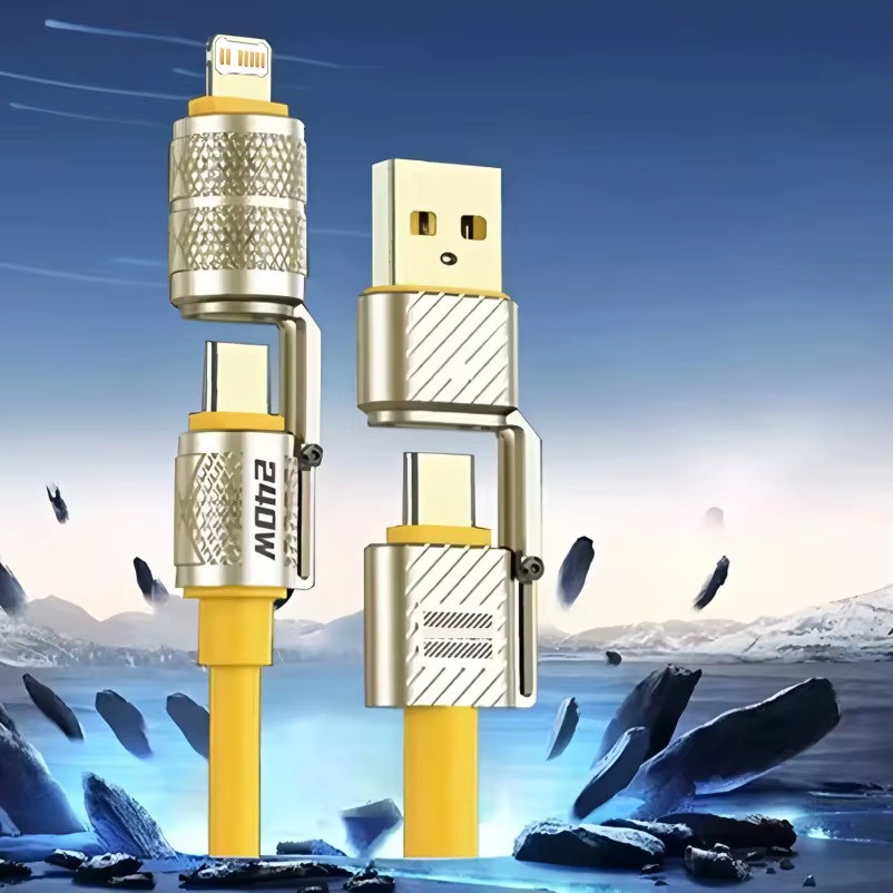 VIKEFON 4-in-1 Schnelllade-Datenkabel Typ C auf Typ C, 240 W, Zinklegierung, Gelb - Bild 5
