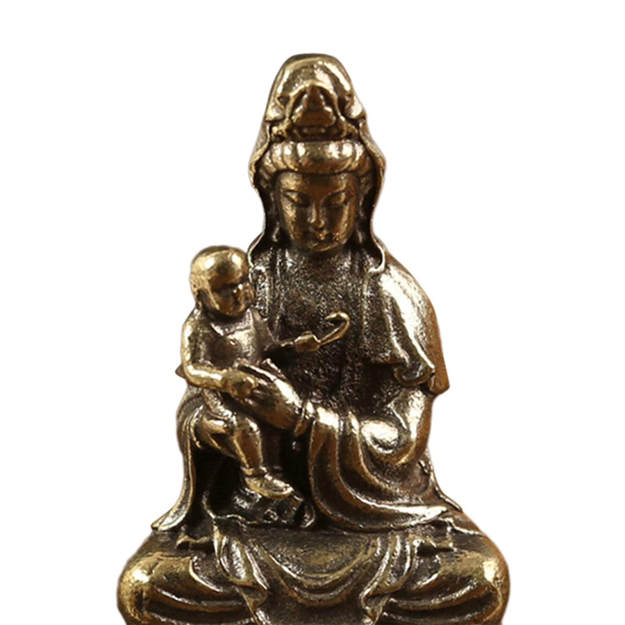 Homyl Guanyin Statue Buddha Figur Gold – Buddhistische Göttin der Barmherzigkeit mit Kind für Feng Shui Dekoration - Bild 3