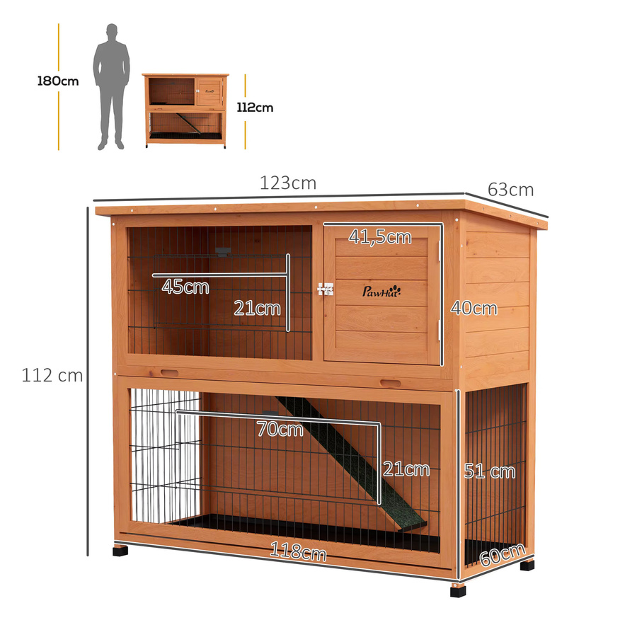 PawHut Kleintierstall aus Tannenholz und Stahl in Orange und Braun, B/T/H: 123 x 63 x 112 cm - Bild 3