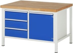 Rau Werkbank höhenverstellbar Blau mit 3 Schubladen und 1 Tür B/T/H: 125 x 90 x 84-104 cm - Bild 1