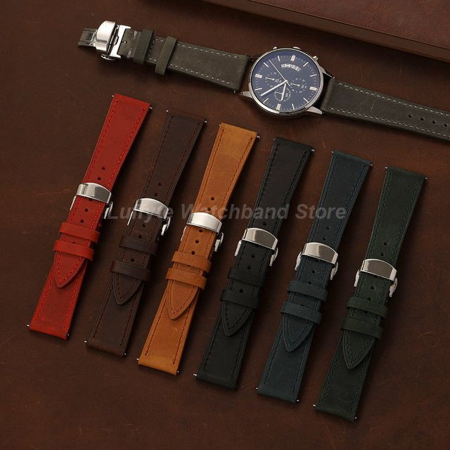 Uhrenarmband Crazy-Horse-Leder, Schmetterlingsschnalle, Herren - Bild 1