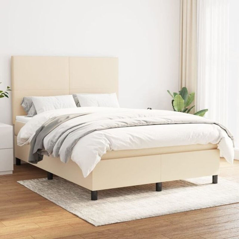 vidaxl Boxspringbett mit Matratze aus Stoff in Beige, B/T/H: 140 x 190 cm - Bild 1