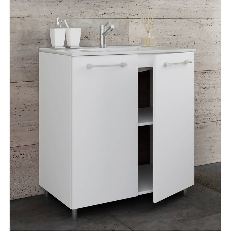 VCM 2-tlg. Badmöbel Set Badinos in Weiss mit Keramik-Waschtisch und Unterschrank, stehend, B/H/T: 60 x 86 x 46 cm - Bild 2