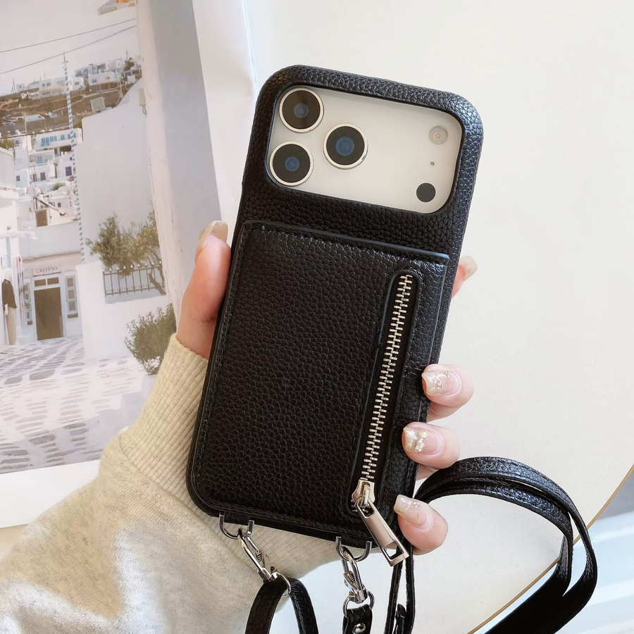 Handyhülle für Apple iPhone mit Make-up-Spiegel, Kartenhalter und Umhängeband in Beige - Bild 2