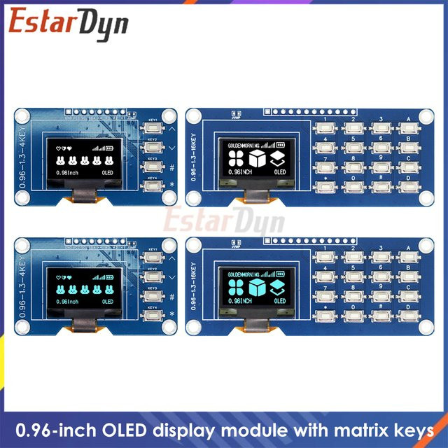 Estardyn 0,96 Zoll SSD1315 OLED-Anzeigemodul mit 128x64 Auflösung, 4x4 Tastatur und I2C/SPI Schnittstelle in Blau für dein Raspberry Pi DIY-Projekt - Bild 1