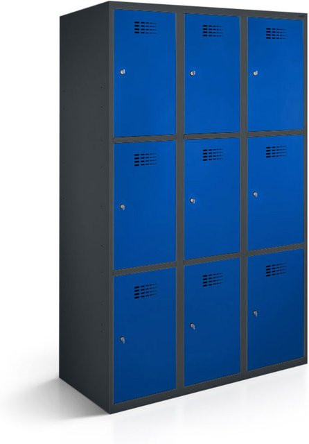 rotstahl Fächerschrank mit 9 Fächern in Dunkelblau und anthrazitgrauem Korpus, B/T/H: 90 x 50 x 180 cm - Bild 1