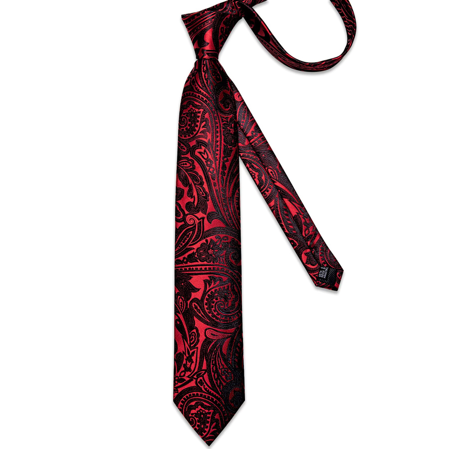 DiBanGu Herren-Krawatten-Set, Krawatte, Taschentuch, Manschettenknöpfe, rot, blau, Blumenmuster - Bild 5