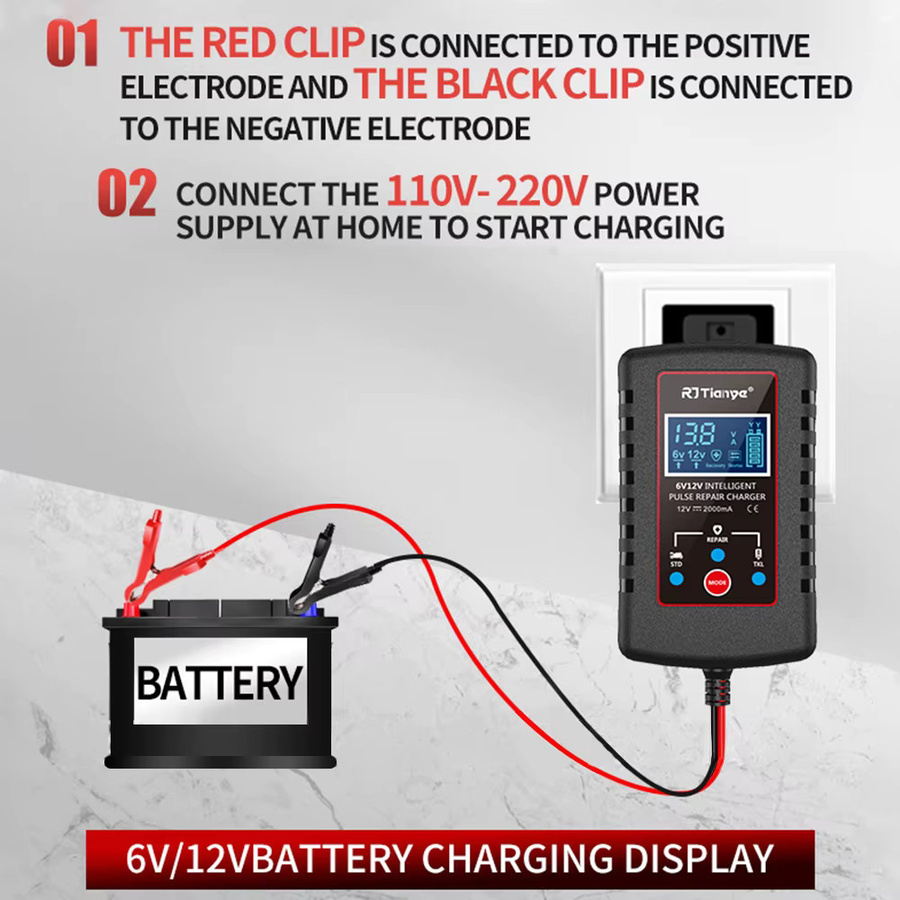 Smart Batterie Ladegerät mit ASE Adapter Kabel für 6V und 12V, Automatisches Float-Ladegerät für Auto und Motorrad, Schwarz - Bild 2