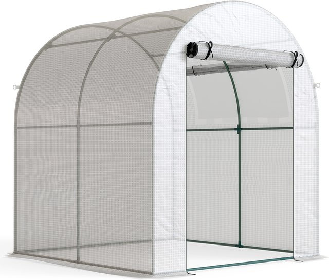 Outsunny Gewächshaus Foliengewächshaus mit aufrollbarer Tür und Fenstern sowie UV-Schutz für Garten und Balkon, H x B x T: 2 x 1,8 x 1,8 m, Weiß - Bild 1