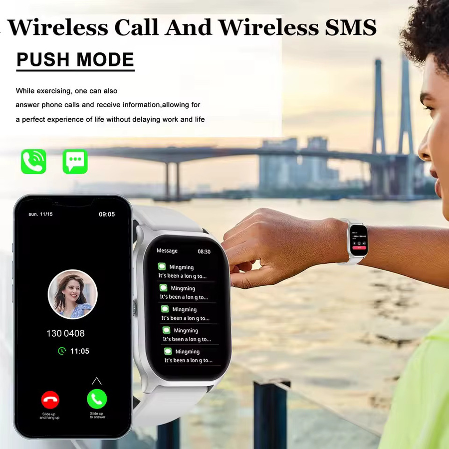 Ola Esporte HW12 Smartwatch für Damen und Herren in Schwarz mit Herzfrequenzmessung, Bluetooth-Anrufannahme und Gesundheitsüberwachung, kompatibel mit Android und iOS - Bild 1
