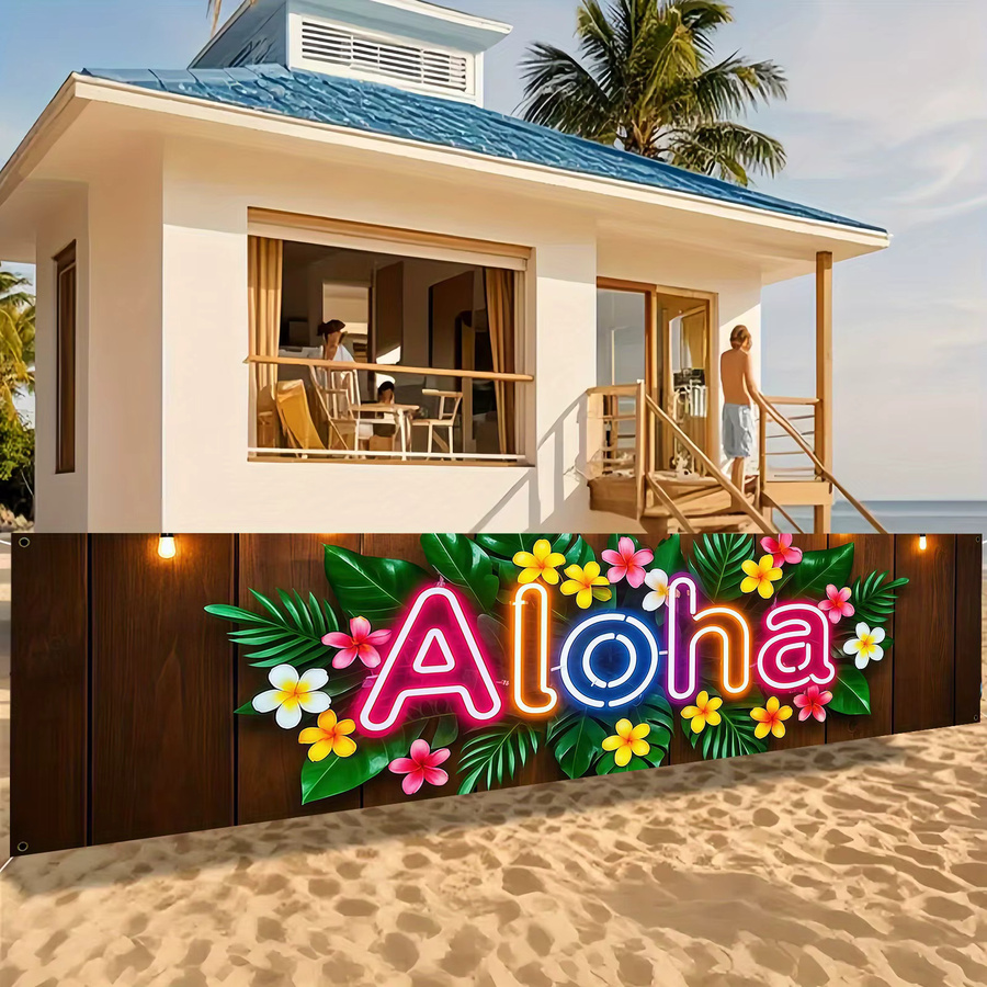 VIKAMA Aloha Banner mit tropischem Blumenmuster in Multicolour für Sommerpartys und Poolpartys, B/H: 180 x 35 cm - Bild 5