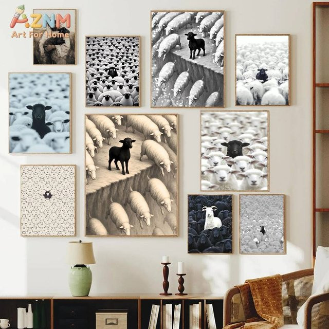 Kayou Kunstgemälde Schwarzes Schaf als moderner Papierdruck für deine Wanddekoration - Bild 1