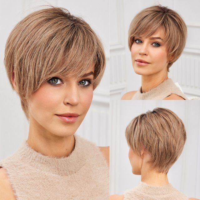 HAIRCUBE Lace-Front-Perücke, kurzer Bob, hellbraun Ombre, 100 % Echthaar, Damen - Bild 1