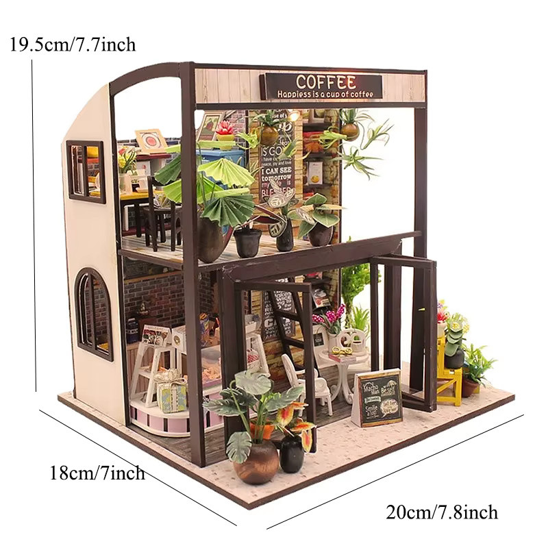 zuuton Miniatur-DIY-Puppenhaus aus Holz mit Möbeln und Werkzeug, kreatives Set Zeit des Kaffees in Natur und Mehrfarbig - Bild 4