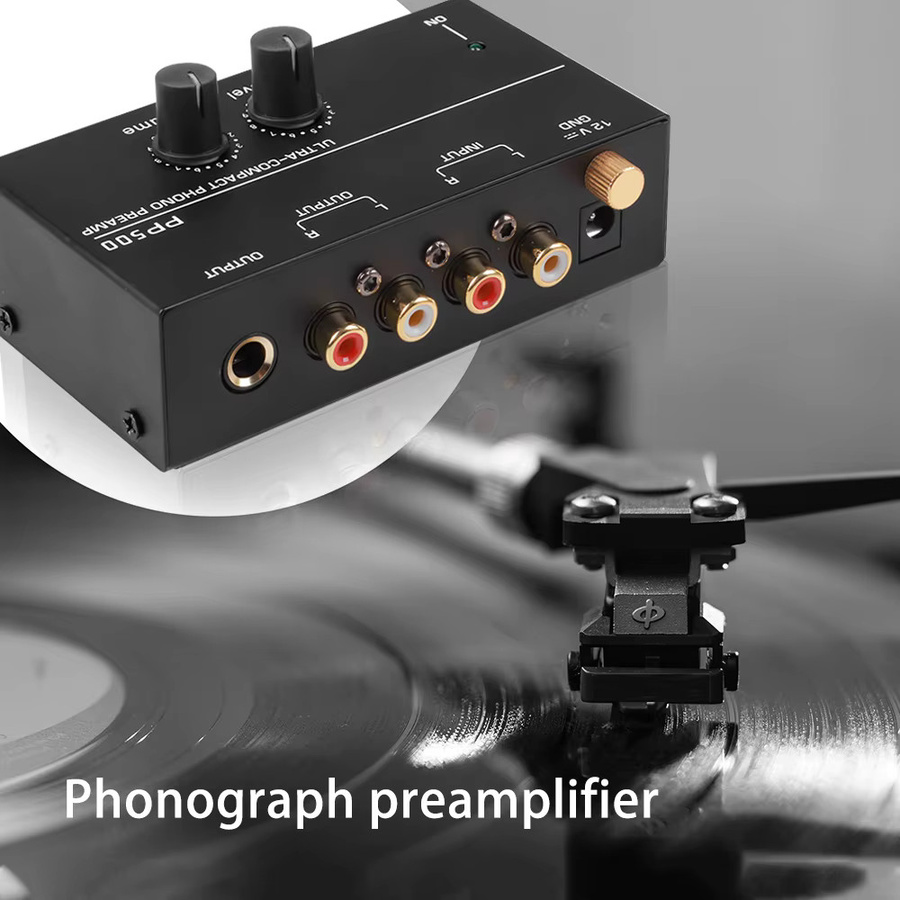 Kebidumei Phono-Vorverstärker in Schwarz mit Stufenlautstärkeregler, RCA-Eingang und 1/4 Zoll TRS-Ausgang für Plattenspieler - Bild 3