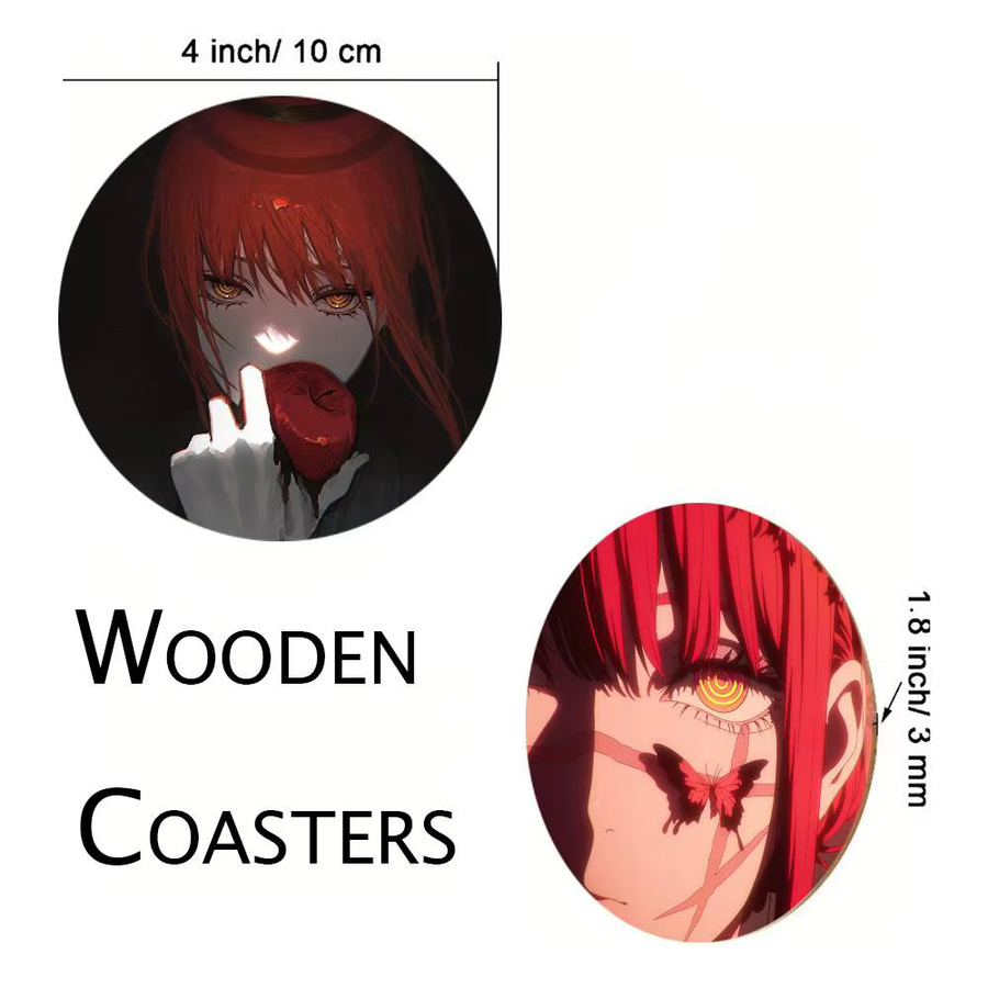 Runder Makima Anime-Charakter Untersetzer aus Holz, Durchmesser: 10 cm, Mehrfarbig - Bild 6
