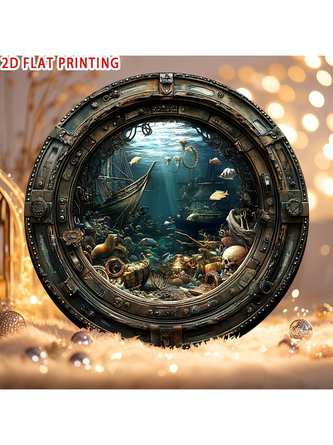 CIFBUY Runde Wandkunst aus Metall im Vintage-Stil mit versunkenem Schiff als nautische Dekoration in Multicolour - Bild 5