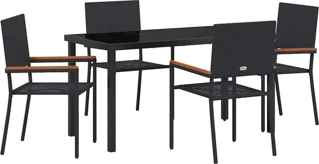 vidaXL Garten Essgruppe 5-teilig aus Poly-Rattan und Akazienholz in Schwarz mit Glastisch - Bild 1