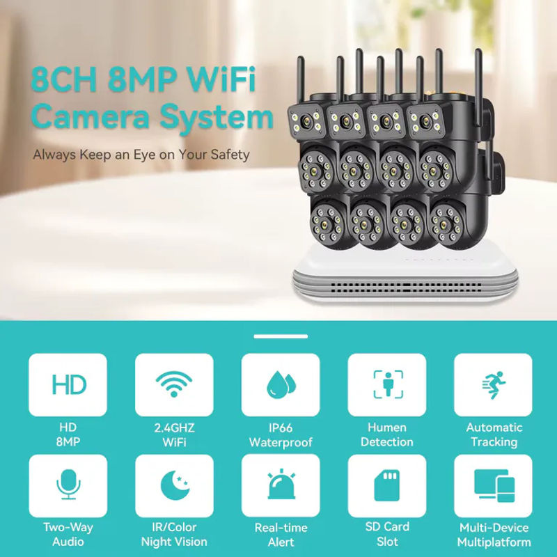 HAMROLTE 8MP PTZ WLAN-Kamera-Set mit zwei Objektiven, 10-Kanal Funküberwachungssystem für den Außenbereich mit Zwei-Wege-Audio und Nachtsicht, kompatibel mit der iCSee App - Bild 3