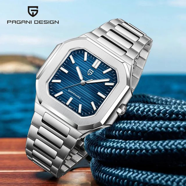 Pagani Design Armbanduhr, Quarz, Edelstahl, Eckiges Zifferblatt, Herren - Bild 1
