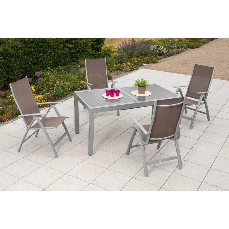 Merxx Gartenmöbel-Set Carrara 5-teilig in Taupe mit ausziehbarem Tisch aus Aluminium und Sicherheitsglas - Bild 2