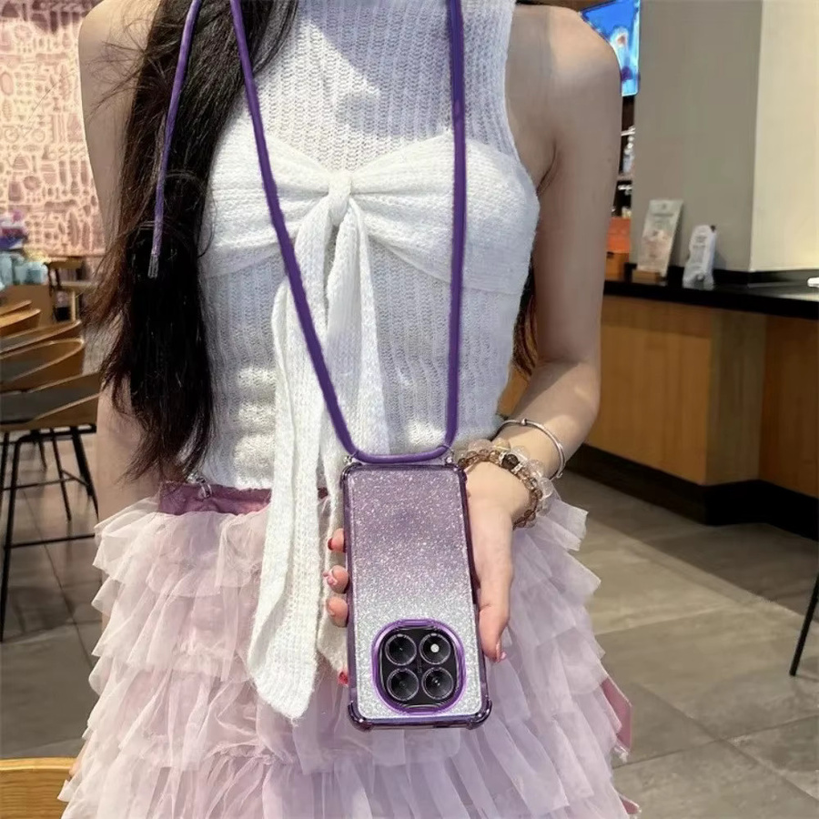 Stoßfeste Glitter Handyhülle mit Crossbody Lanyard für Xiaomi Redmi 15 15C 14C 13C 12C 10 10C 9 9A 9C A5 A3 A1 in Lila - Bild 2
