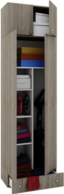 VCM Besenschrank aus Holz mit 6 Fächern, Aufsatz mit 2 Türen und extra Schublade, Mehrzweckschrank für Flur und Schlafzimmer, B/T/H: 70 x 40 x 237 cm - Bild 2