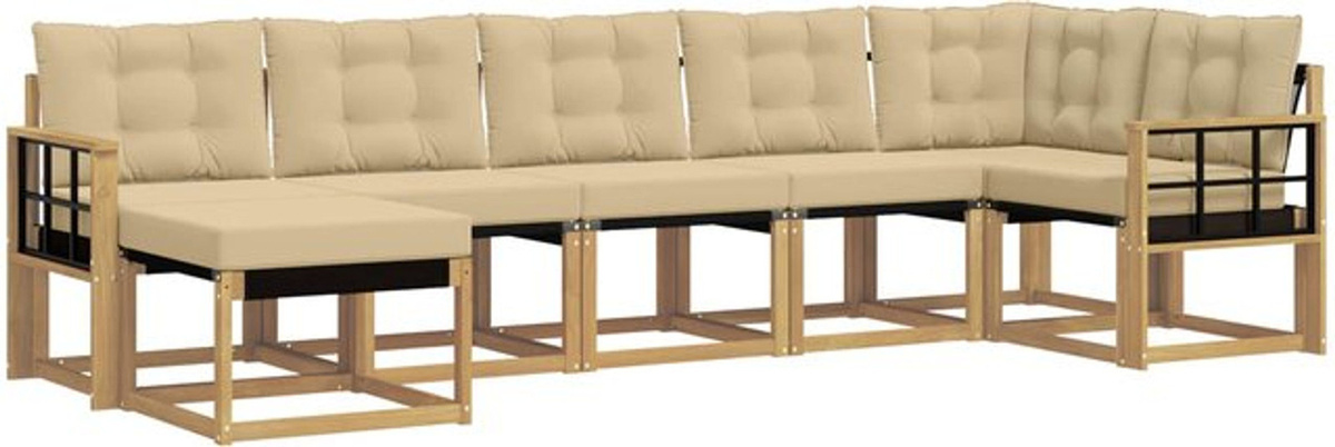 7-teilige Outdoor-Sofagarnitur aus Akazie mit Kissen in Weiß und Beige von vidaXL - Bild 1