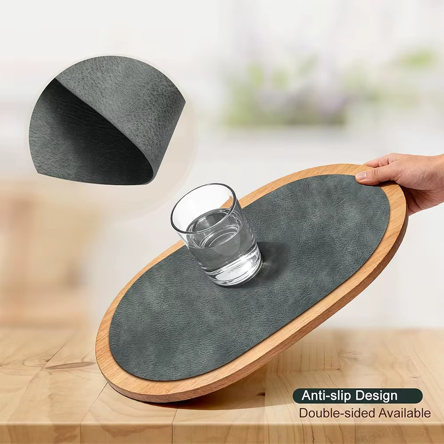 LMETJMA Leder-Tischsets 4er-Set aus Kunstleder, grau, wendbar, hitzebeständig, wasserdicht und rutschfest - Bild 5