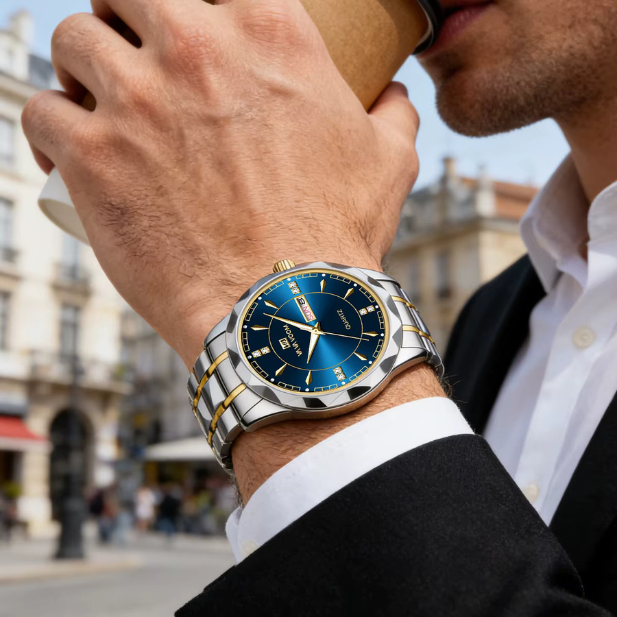 VA VA VOOM Armbanduhr Edelstahl, Quarz, 41 mm, Blau, Gold, Herren - Bild 3