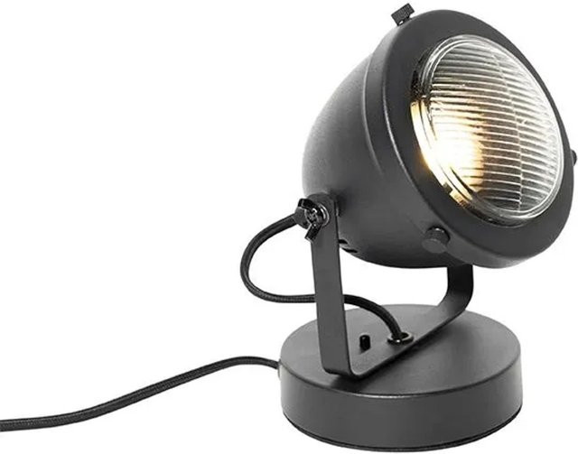 QAZQA Industrielle Tischlampe Emado in Schwarz aus Metall und Glas mit verstellbarem Design und transparentem Glasschirm für Wohnzimmer, Schlafzimmer oder Home-Office - Bild 1