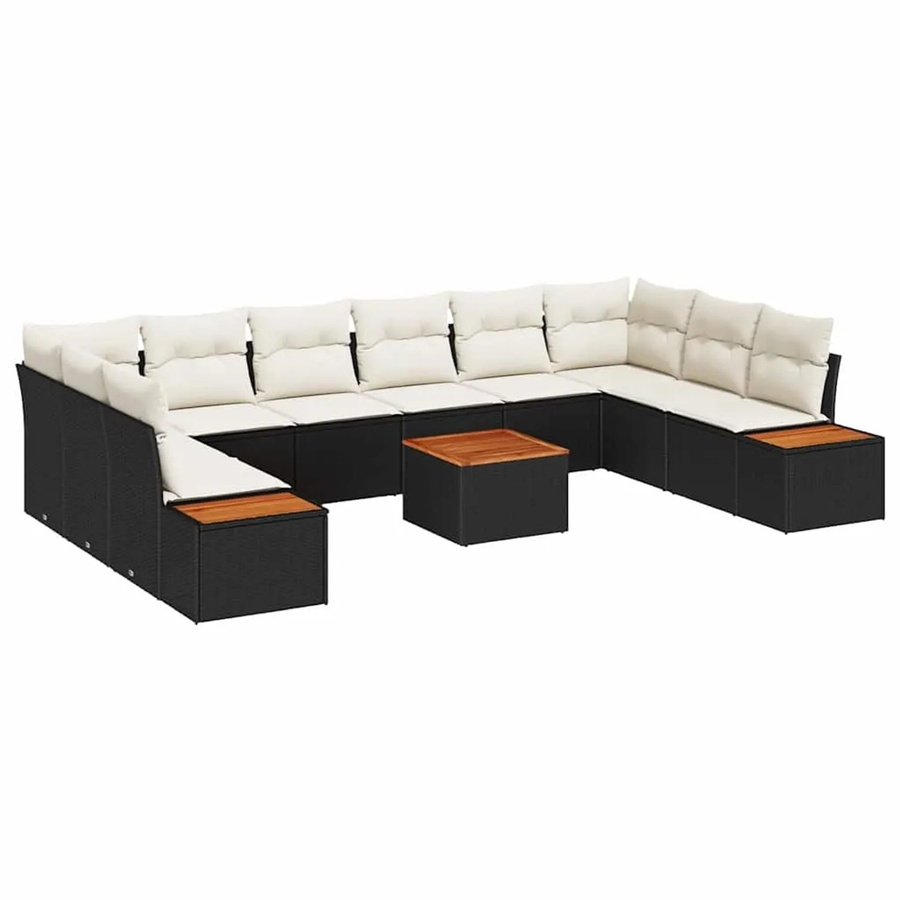vidaXL Garten-Sofa-Set aus Poly Rattan in Schwarz mit Kissen, 11-teiliges U-Shape Lounge-Set mit Tisch - Bild 2