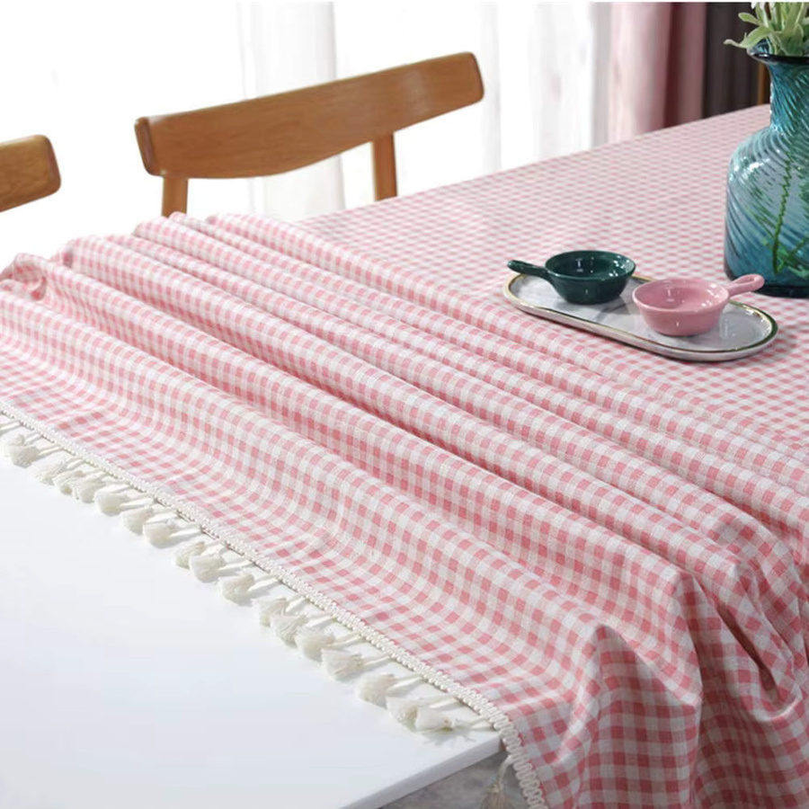 Inyahome Tischdecke aus Baumwolle, rot kariert, rechteckig mit Quasten, knitterfrei und waschbar - Bild 3