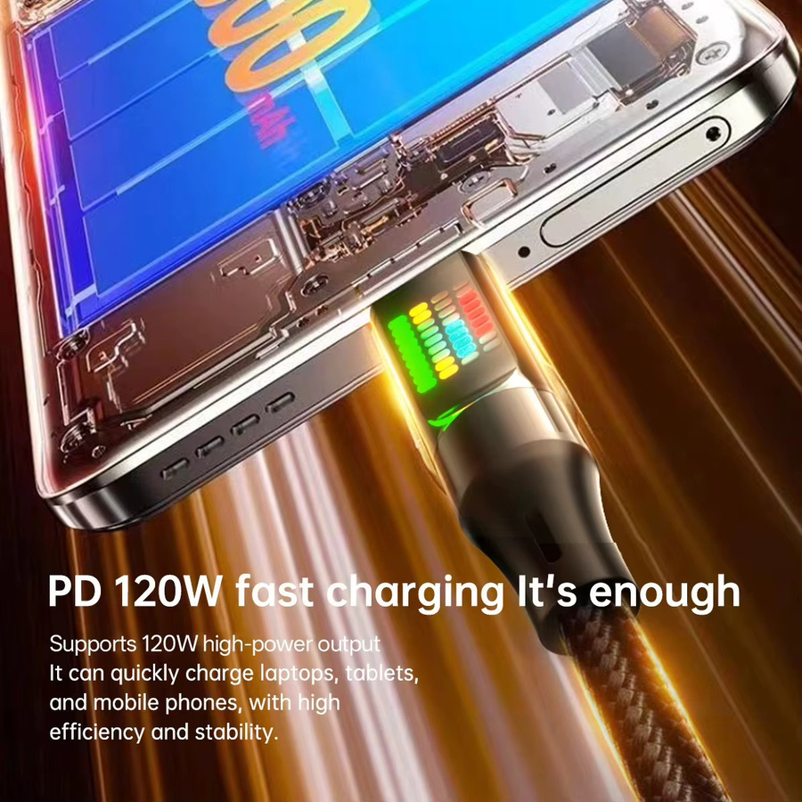 NNBILI 120W USB-C Ladekabel mit LED-Licht, 6A Nylon-Datenkabel in Schwarz, passend für Huawei und USB-C Geräte - Bild 4