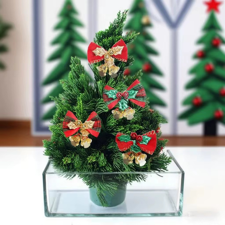 YTYIN Weihnachtsanhänger mit Schleife und kleiner Glocke in Rot-Gold für Weihnachtsbaum und Kränze - Bild 3